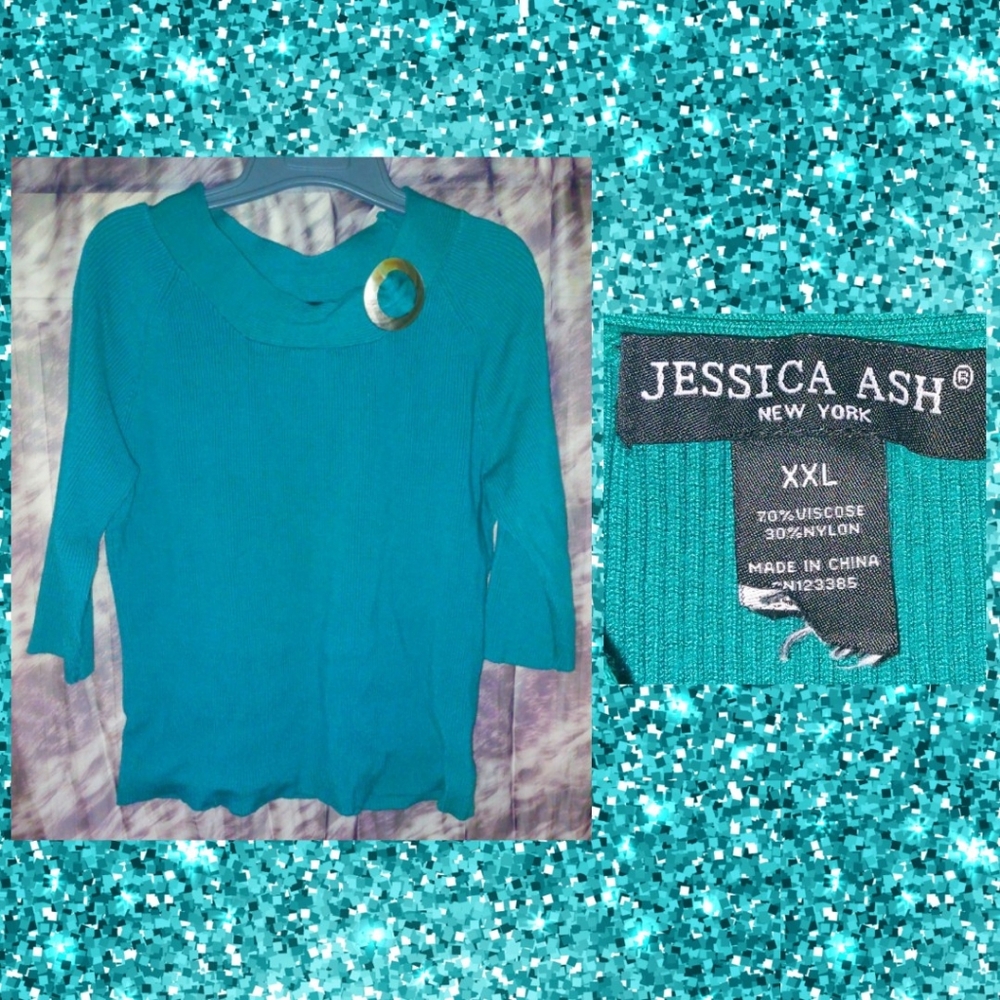 Jessica Ash brand Teal Green Ribbed Soft Sweater Knit Top Sz XXL(14/16)